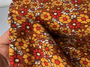 Bomuldsjersey - med fede orangerøde retro blomster